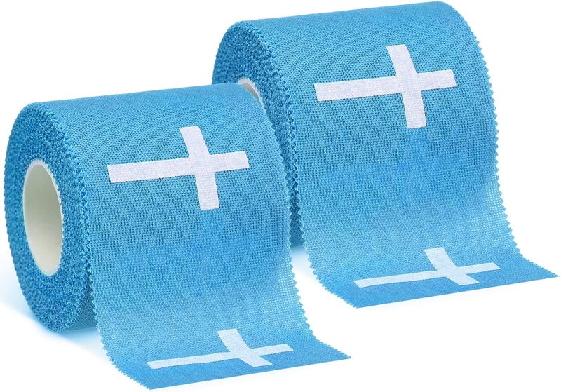 MiniInflat 2 Pcs Christian Cross Athletic Tape Sports Tape 2in x 23ft Religion Jesus Wrist Wrap for Soccer Football Baseball Gymnastics Christian Gift for Good Friday Easter(Blue,Cross) - Image 1